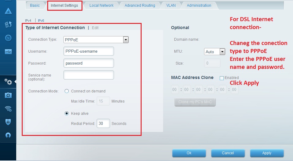 Internet connection settings - DSP ISP