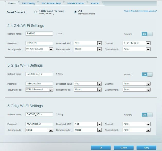 Linksys EA9500 Tri-band wireless network settings